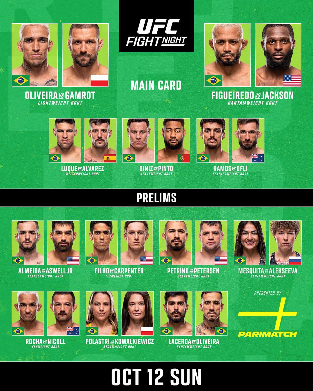 战卡🔥
头条主赛：奥利维拉VS加姆罗特 
联合主赛：菲格雷多VS杰克逊

10