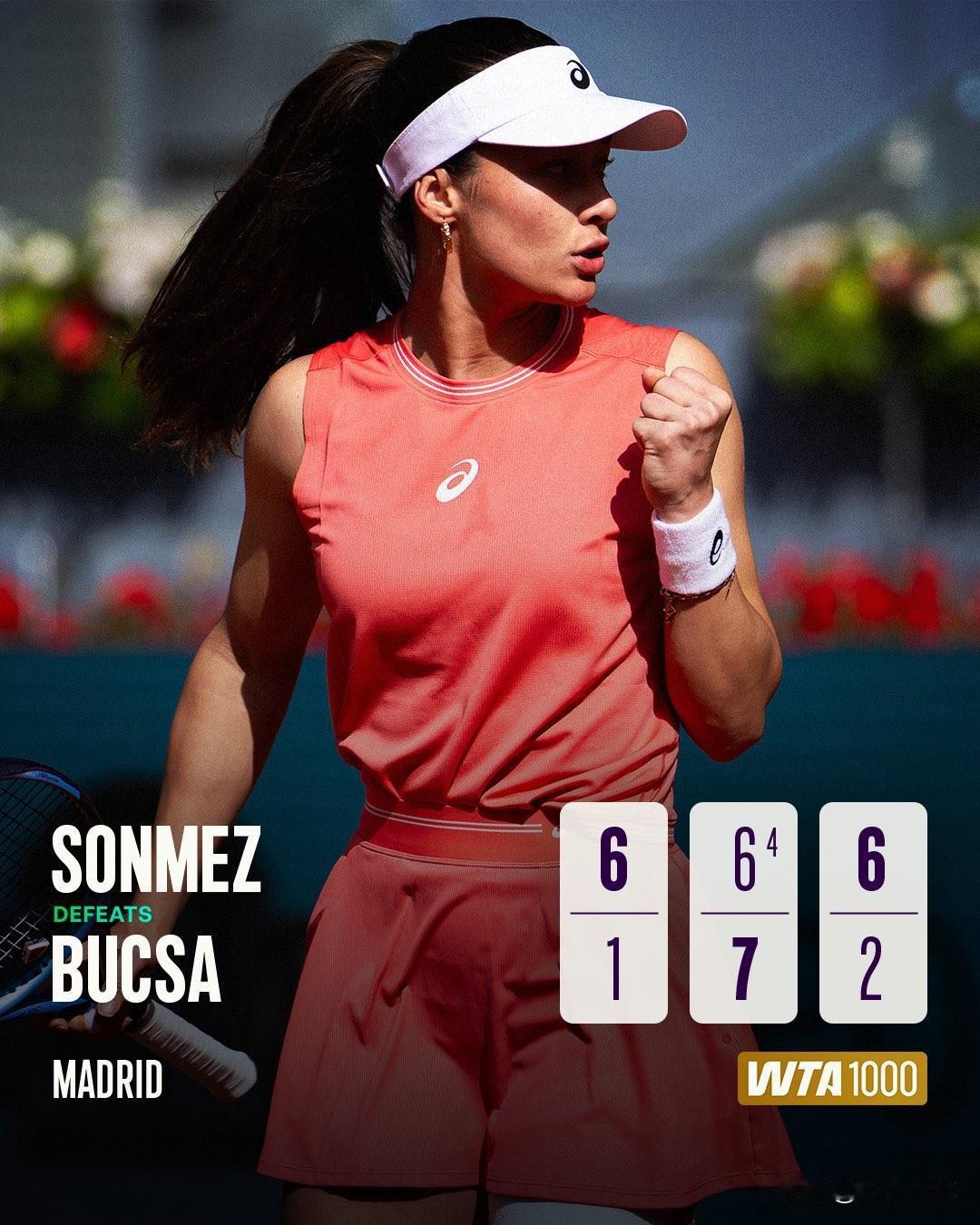 土耳其一姐森梅兹2-1布克沙，首次晋级马德里第三轮。