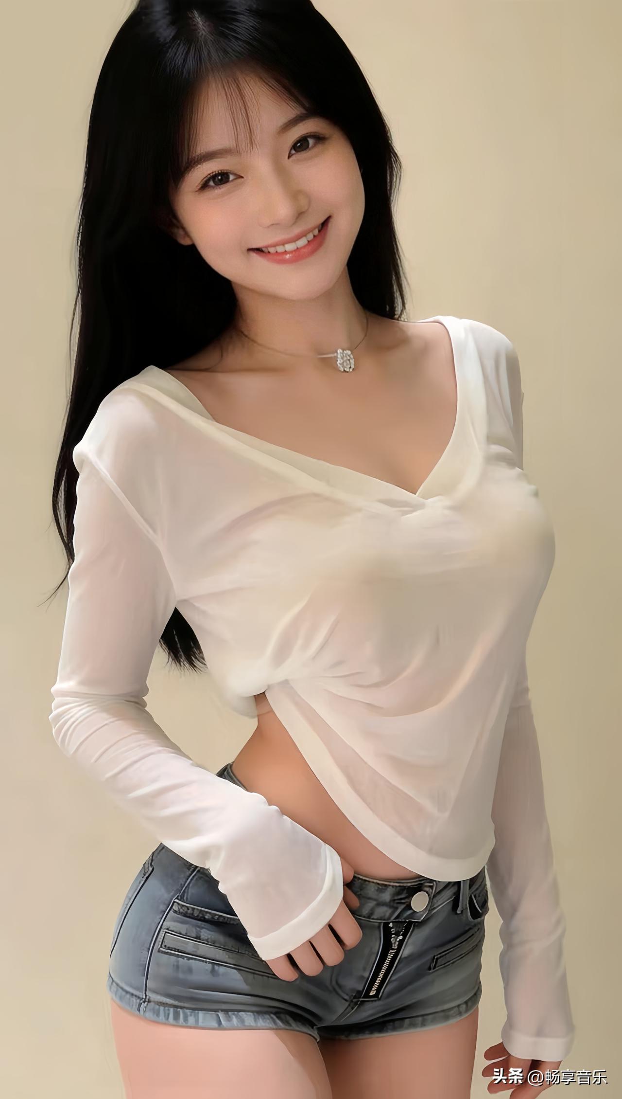 甜美少女风，白色透视上衣搭配牛仔短裤，清新自然，元气满满！🌟💕分享随手拍的美