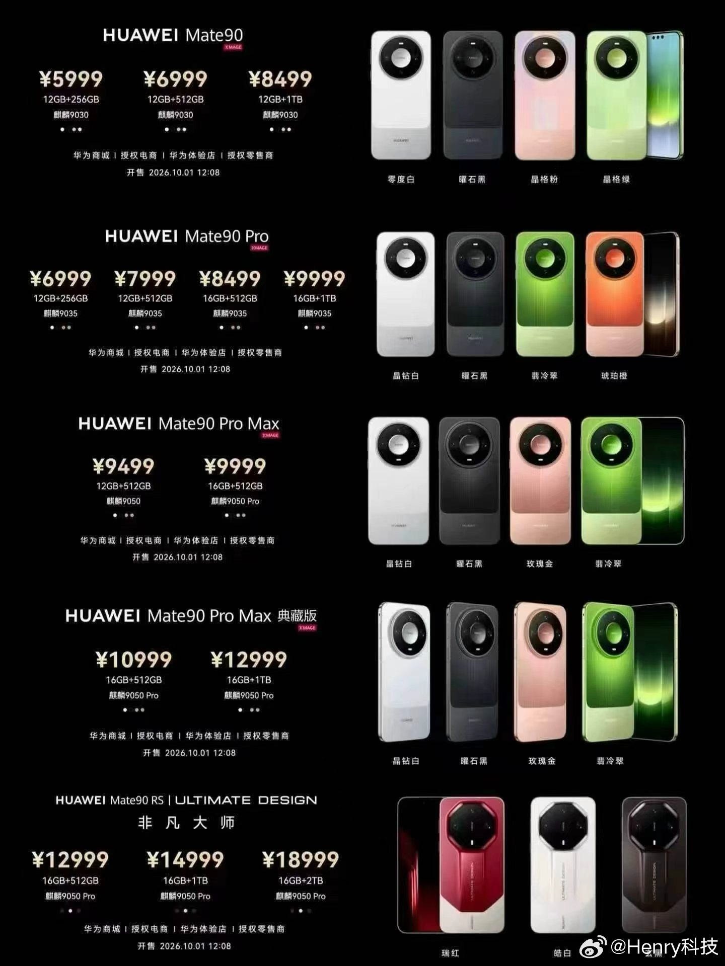 华为Mate 90系列全系价格华为Mate90 ​​​