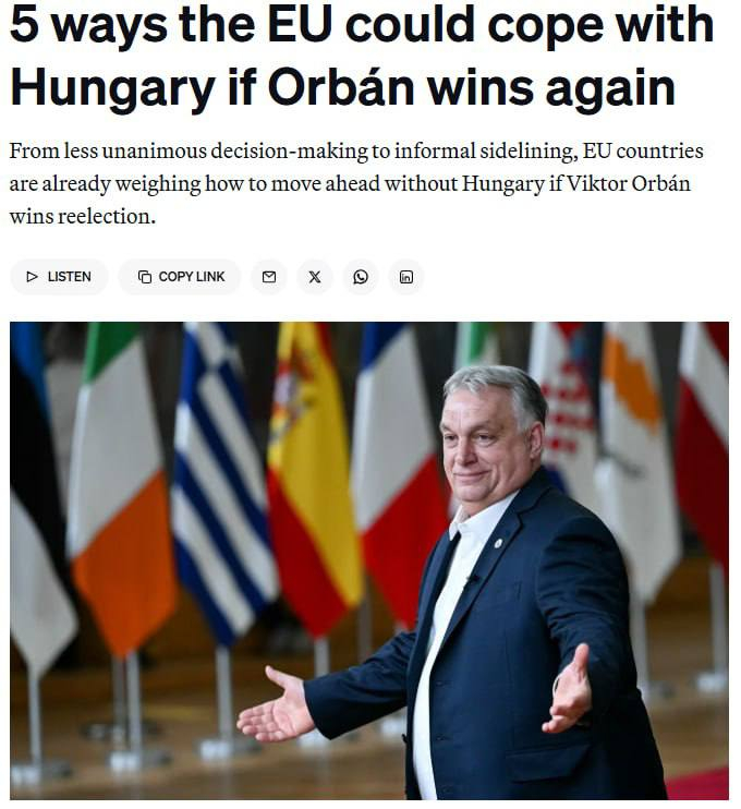 据Politico报道，布鲁塞尔正为4月12日维克多·奥尔班可能获胜的情况准备五