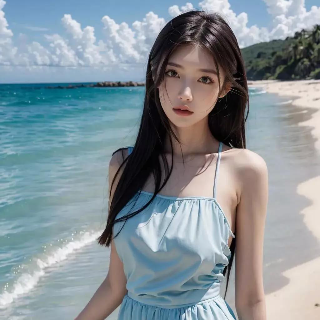 在碧海蓝天下的沙滩上，感受自由与美好