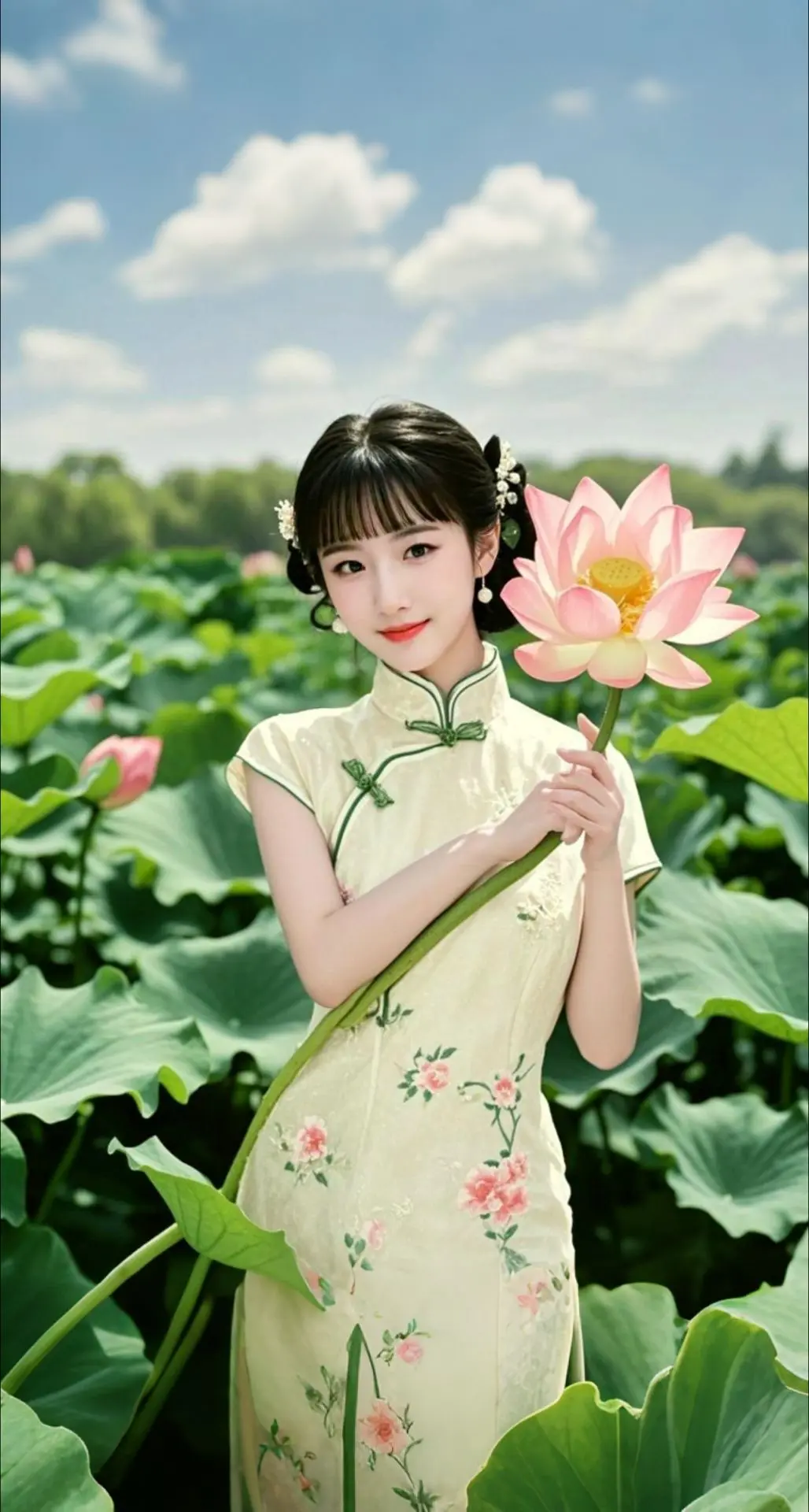 AI扩图 AI荷间佳人