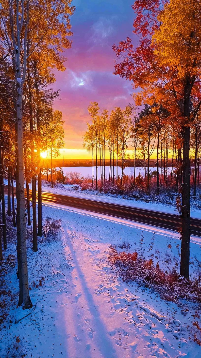 冬日暖阳洒在雪地上，静谧的森林小路，仿佛通向童话世界。🌲💫