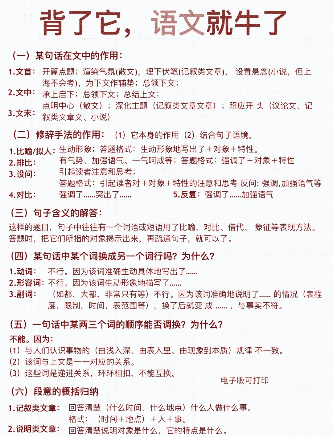 语文阅读理解公式！背完它，你的语文就牛了！