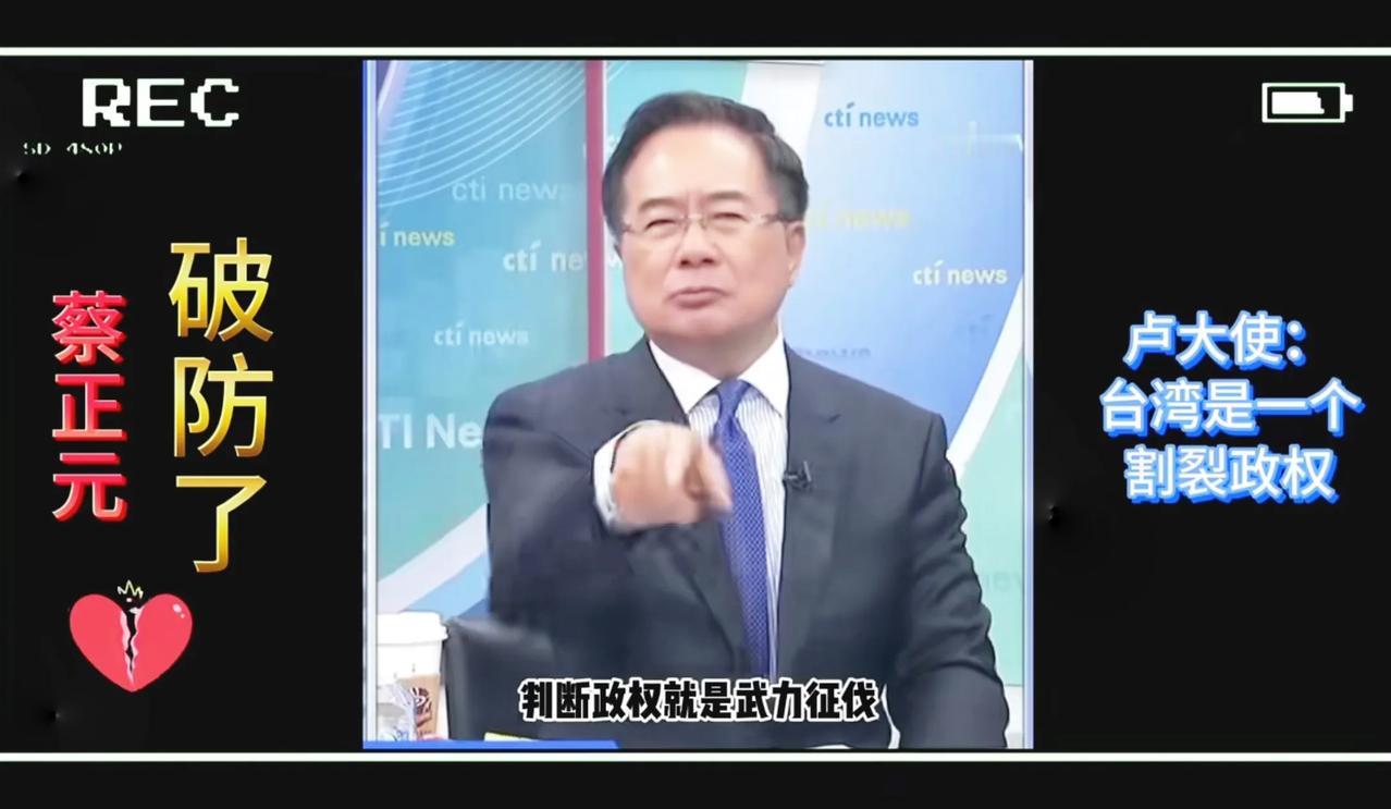 蔡正元失态了！
卢沙野大使一句“在台湾的政权是中国版图中的一个叛乱政权。”让蔡正
