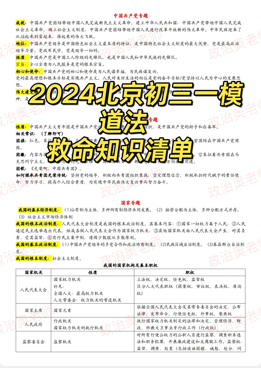 2024北京一模道法知识救命清单！