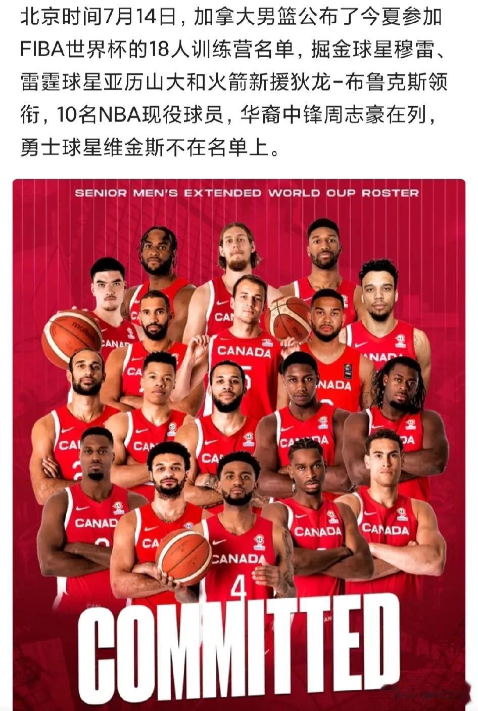 加拿大除了维金斯大嘴哥，在nba的其他巨星⭐都参加加拿大🇨🇦国家队了，加拿大
