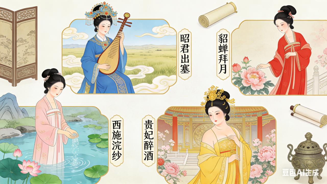 沉鱼落雁闭月羞花：四大美女别称里的千年风华与隐秘往事
 
“沉鱼落雁，闭月羞花”