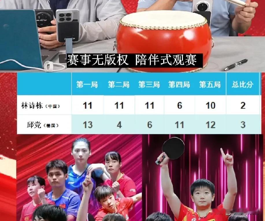 太可惜了，林诗栋2比3敌邱党。现在国乒男队只剩下王楚钦和向鹏了。希望小石头好好总
