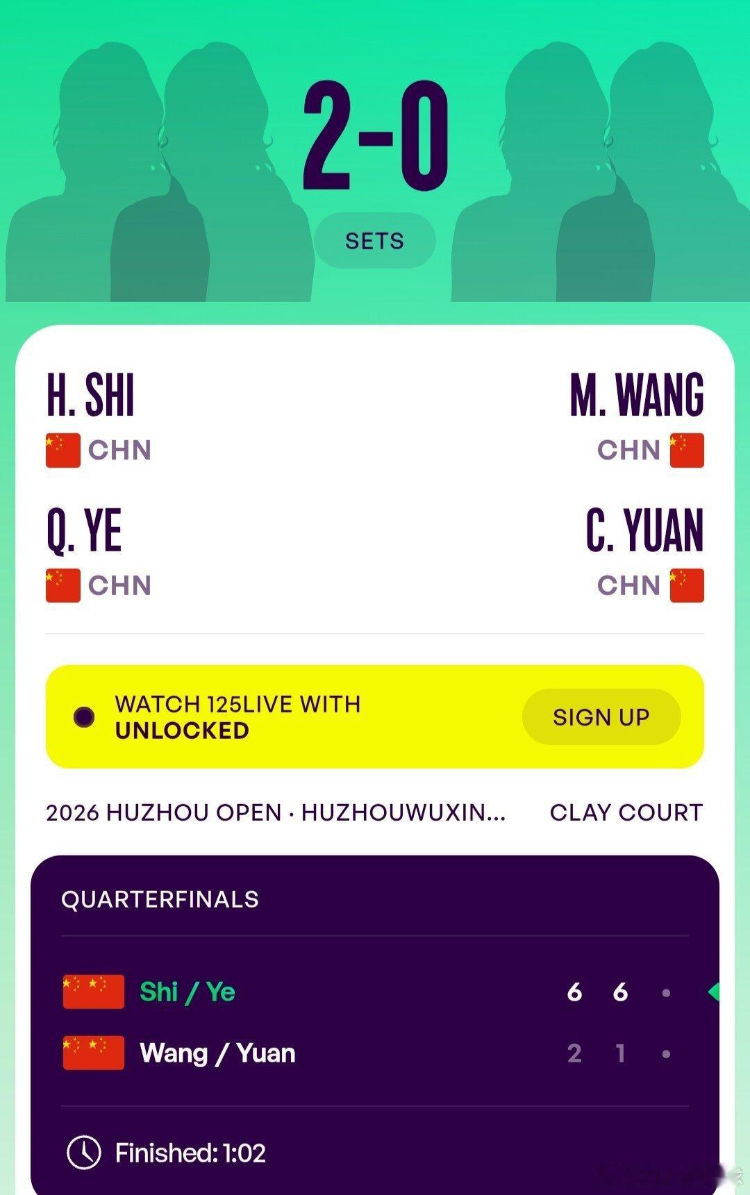 WTA125湖州站🇨🇳女双8进4施晗🇨🇳/叶秋语🇨🇳6-2/6-1战