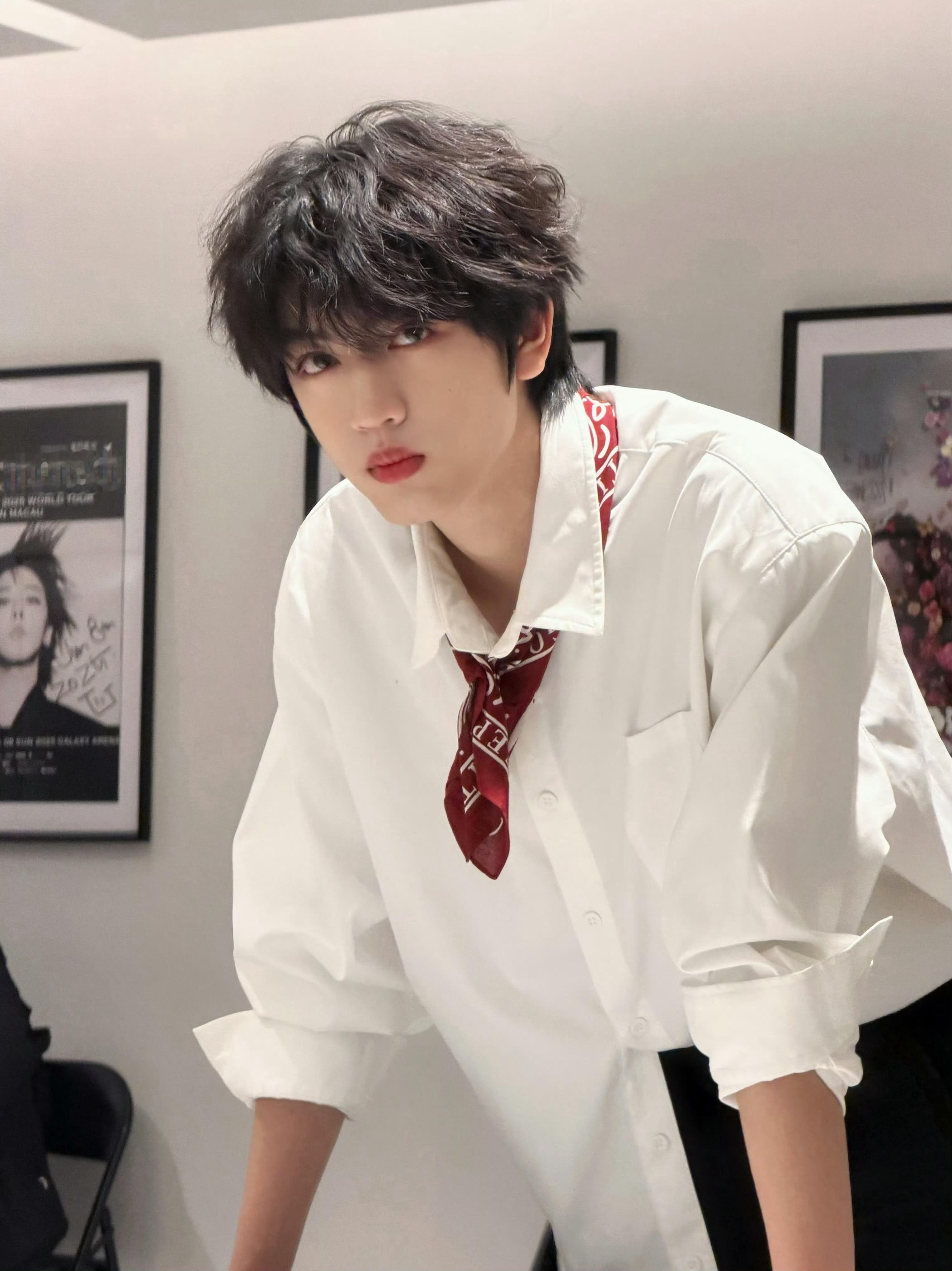 张桂源卷毛白衬衫给张桂源做卷发造型的造型师出来挨夸！卷毛小狗桂源发力了再搭配上白