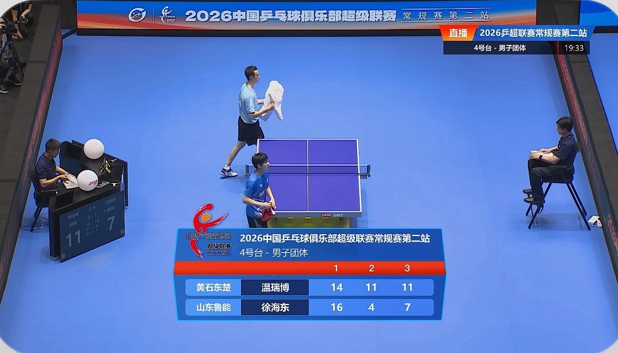 2026年乒超联赛男子团体黄石东楚5-4山东鲁能温瑞博2-1徐海东（14-16 