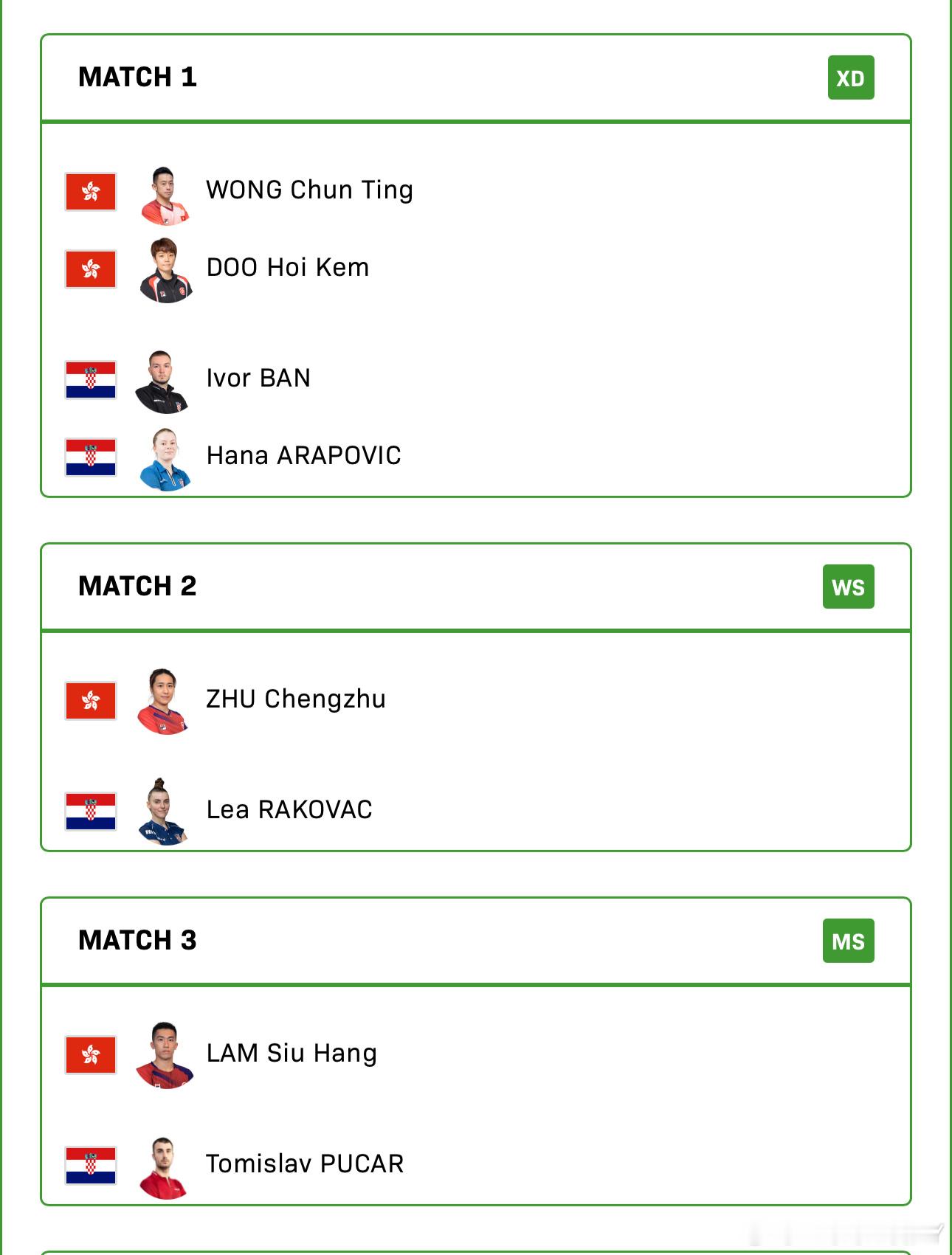 2025混合团体世界杯循环赛中国香港VS克罗地亚黄镇廷/杜凯琹VS艾沃尔/哈拉博
