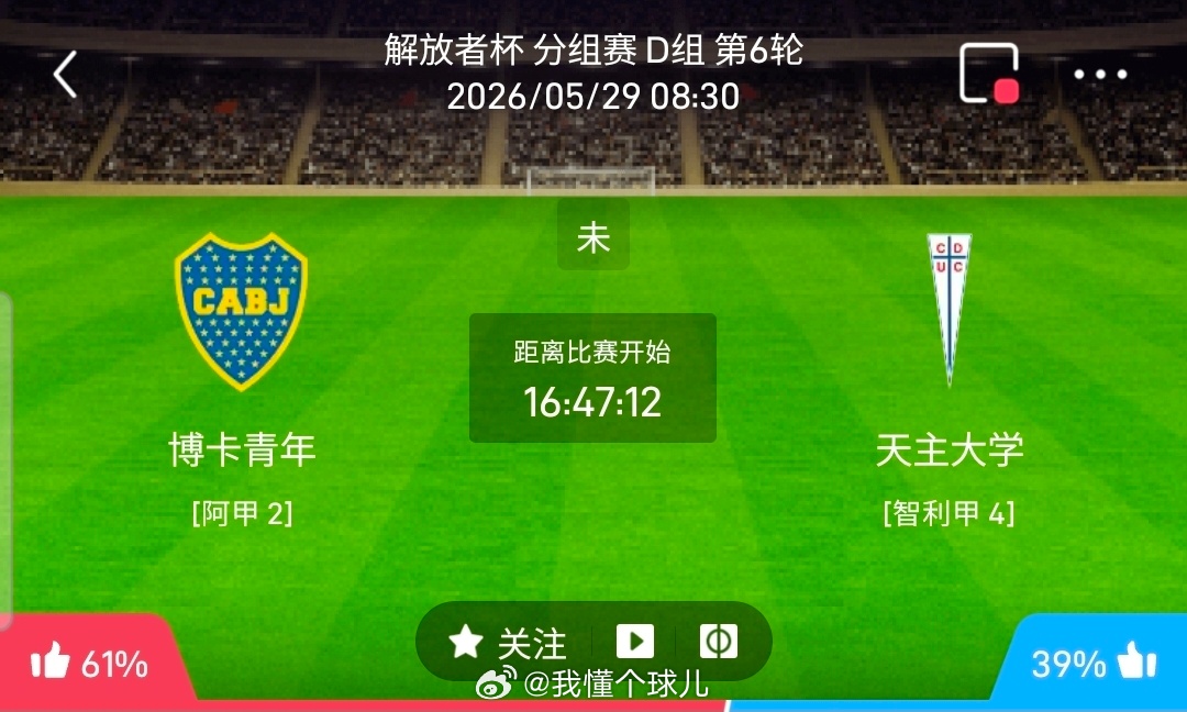 【足球】周四005解放者杯方向：博卡青年vs天主大学解放者杯：博卡青年VS天主大