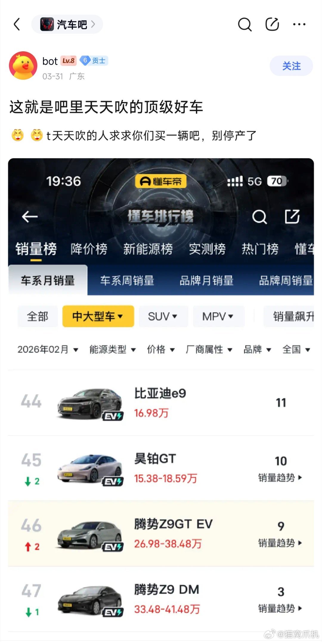 腾势Z9gt这车一直在贴吧被称为毕业神车，意思是买了就不用关注汽车圈了，圆满毕业