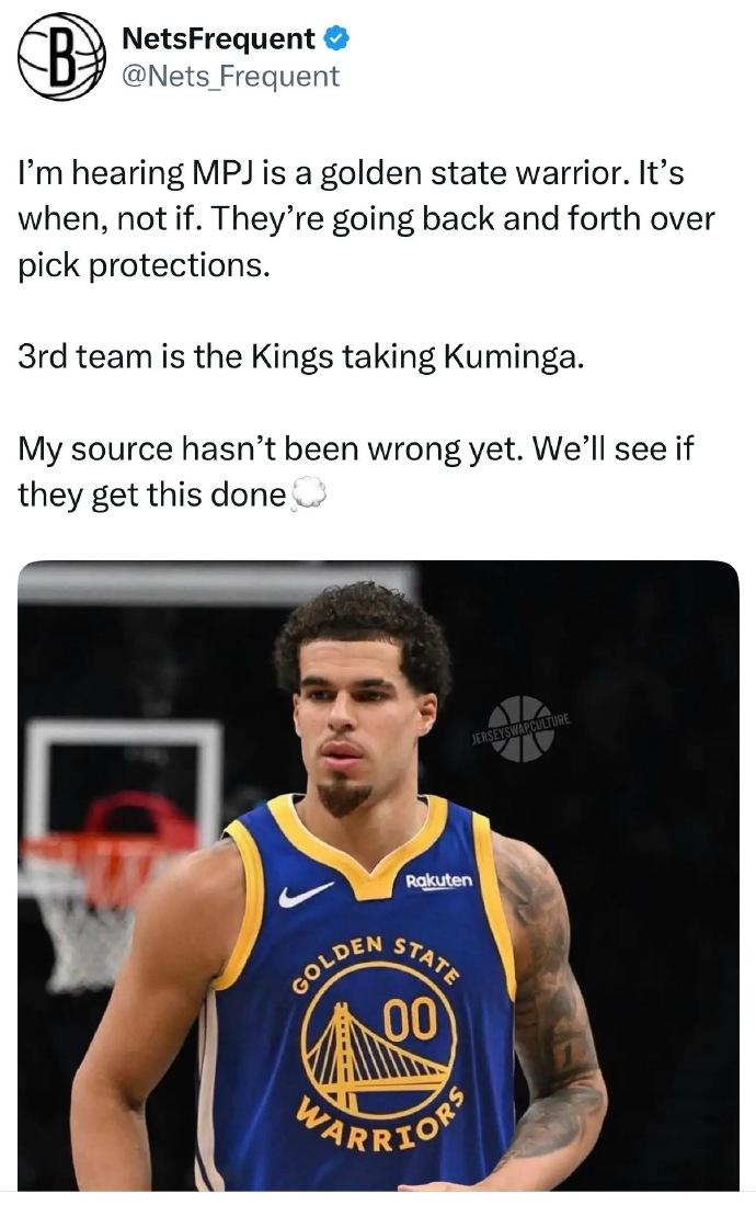 篮网媒体爆料：小波特去勇士，已成定局！

目前是勇士、篮网、国王三方交易，篮网和