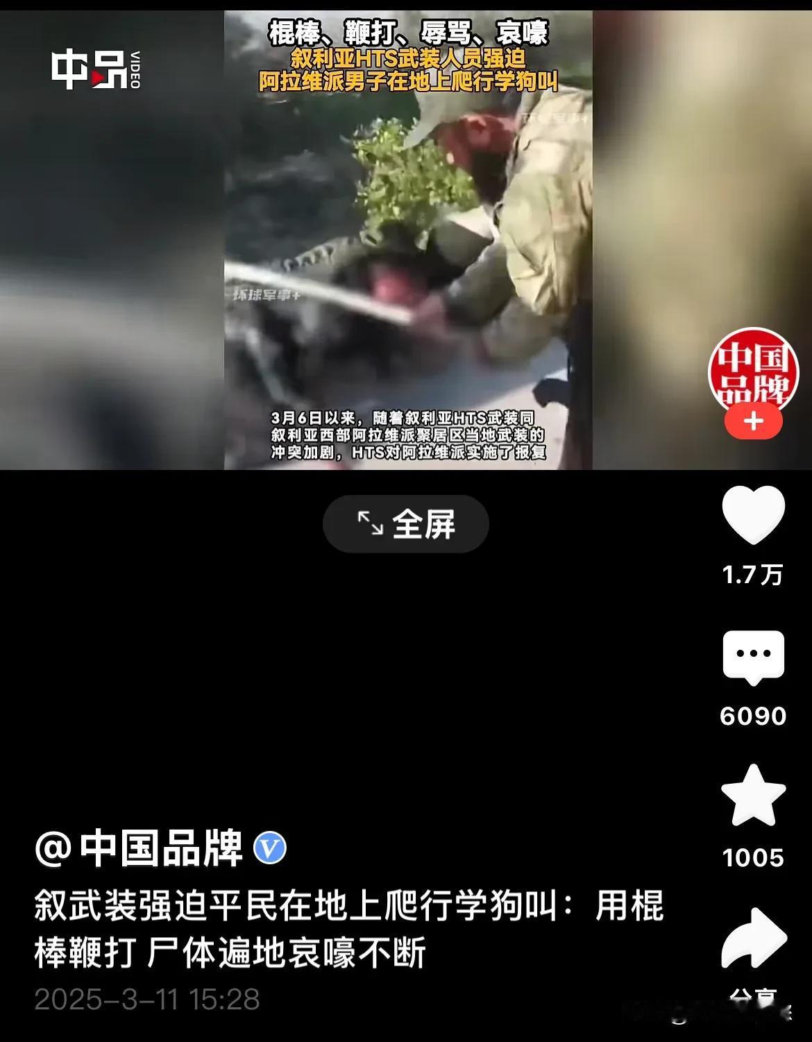 叙利亚武装人员强迫平民趴在地上像狗一样爬行，同时，不停用棍棒、皮鞭“伺候”，嘴巴