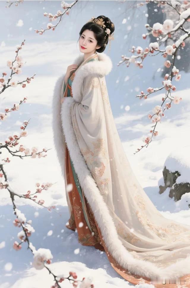 雪覆寒枝绽玉英，
披风曳影立瑶京。
暗香一缕随风至，
踏雪寻梅红袖盈。