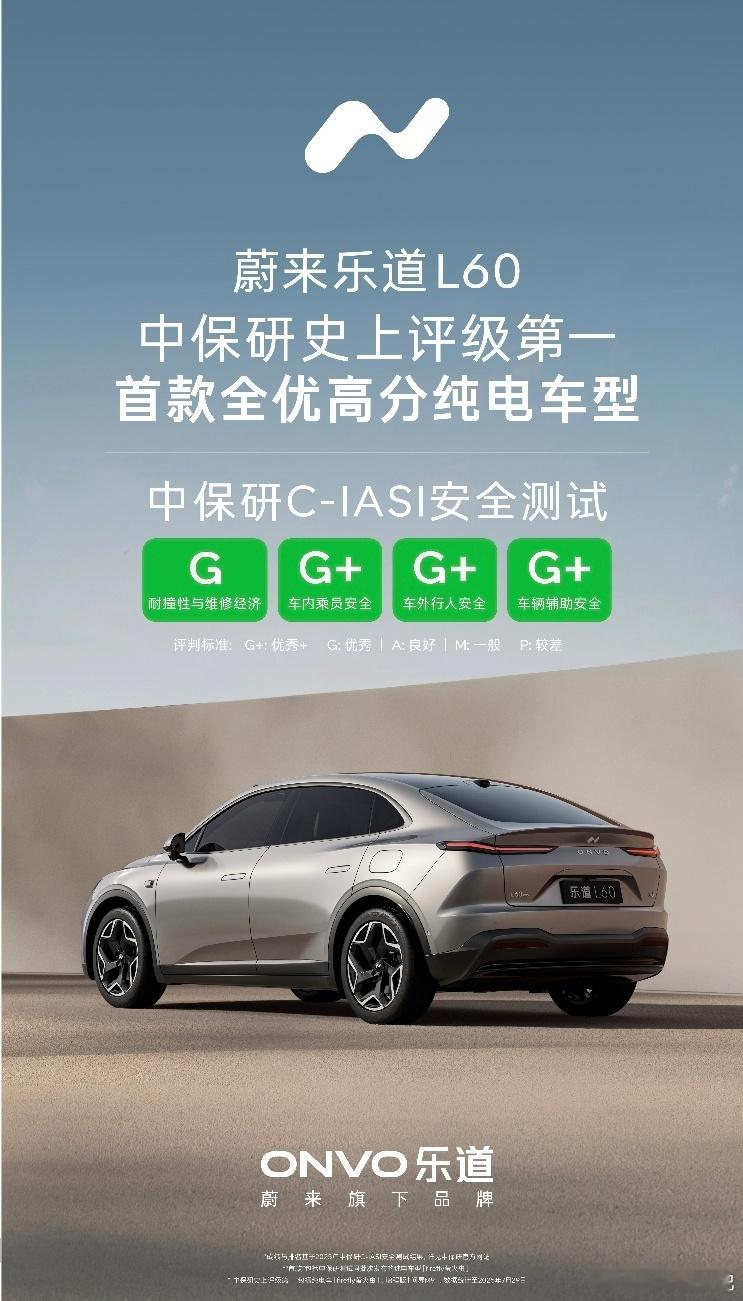 🔥史上最强纯电安全王诞生！蔚来乐道L60斩获 ‖中保研史上首个全优高分‖💯 