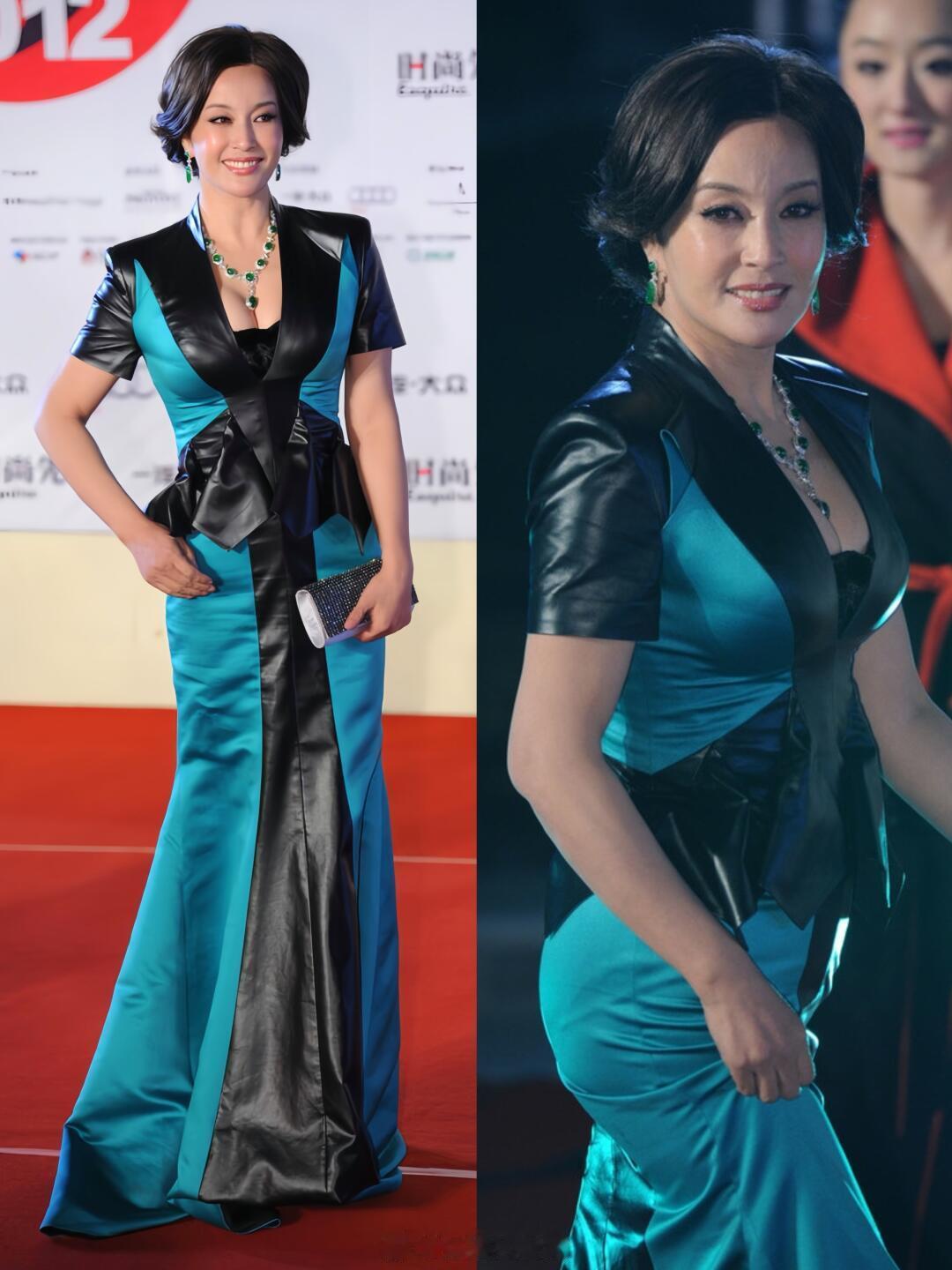 2012年时尚先生盛典，62岁的刘晓庆红毯生图，62岁还这般凹凸有致，果然对吃肉