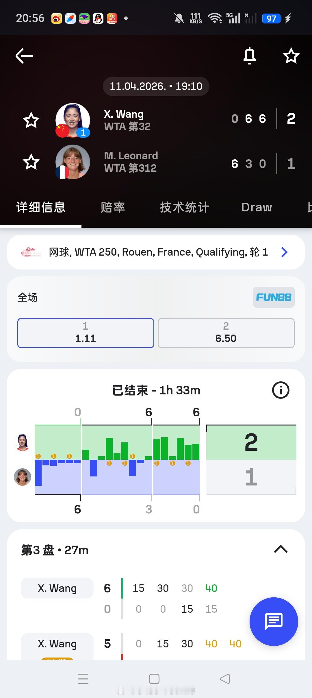小花小草资讯小花小草资讯 【鲁昂WTA250】女单资格赛第一轮头号种子王欣瑜🇨