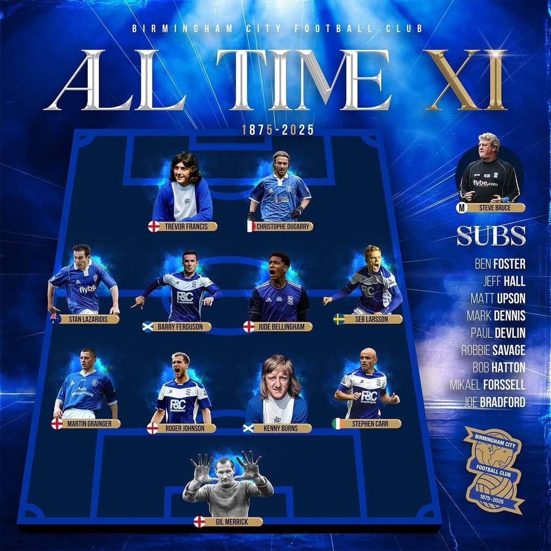 伯明翰官方：贝林厄姆入选球迷票选的队史最佳十一人阵容！ 