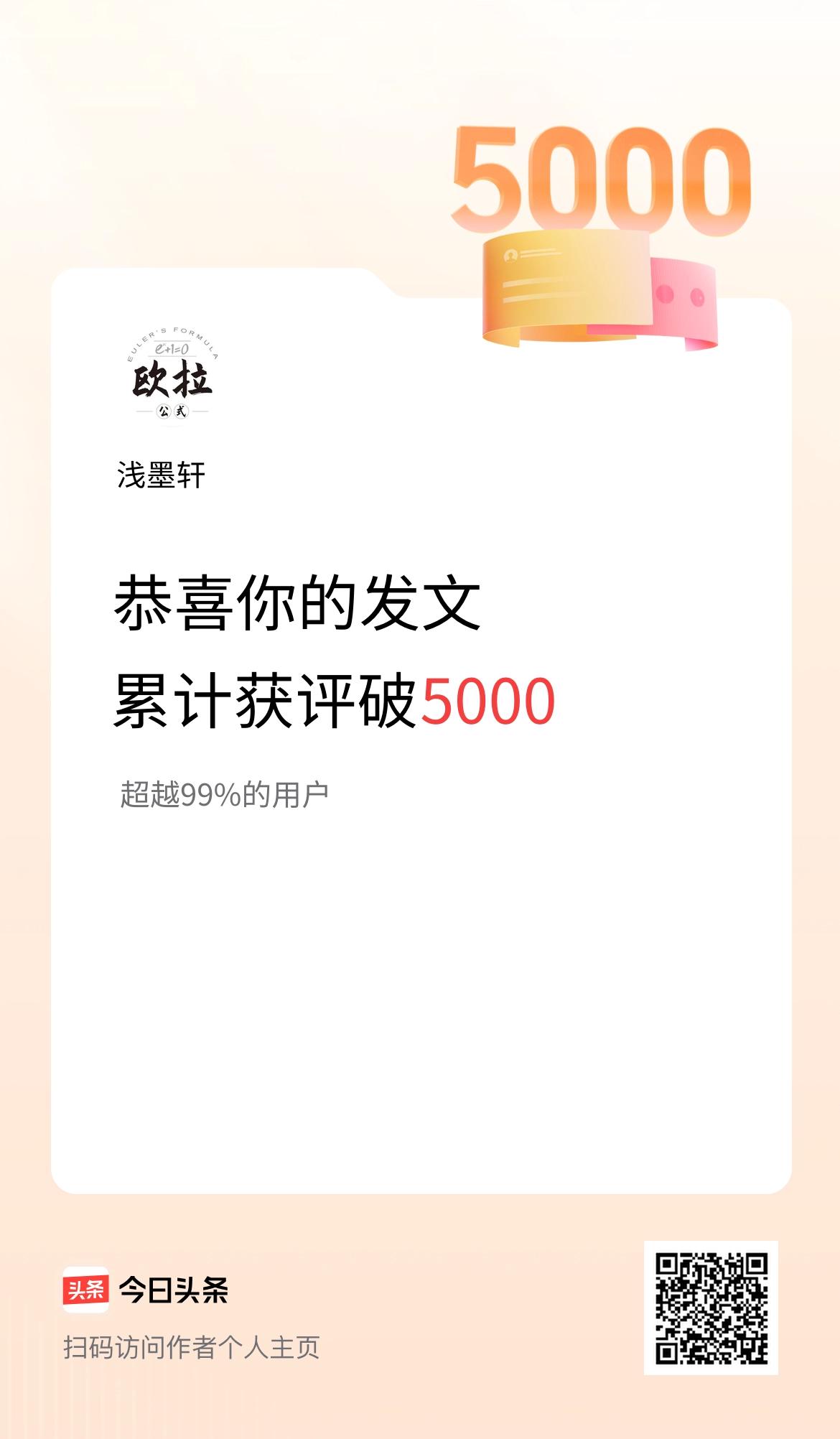 我在头条累计获评论量破5000啦！