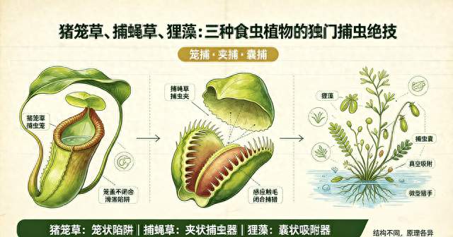 猪笼草、捕蝇草、狸藻：三种食虫植物的独门捕虫绝技看完彻底分清