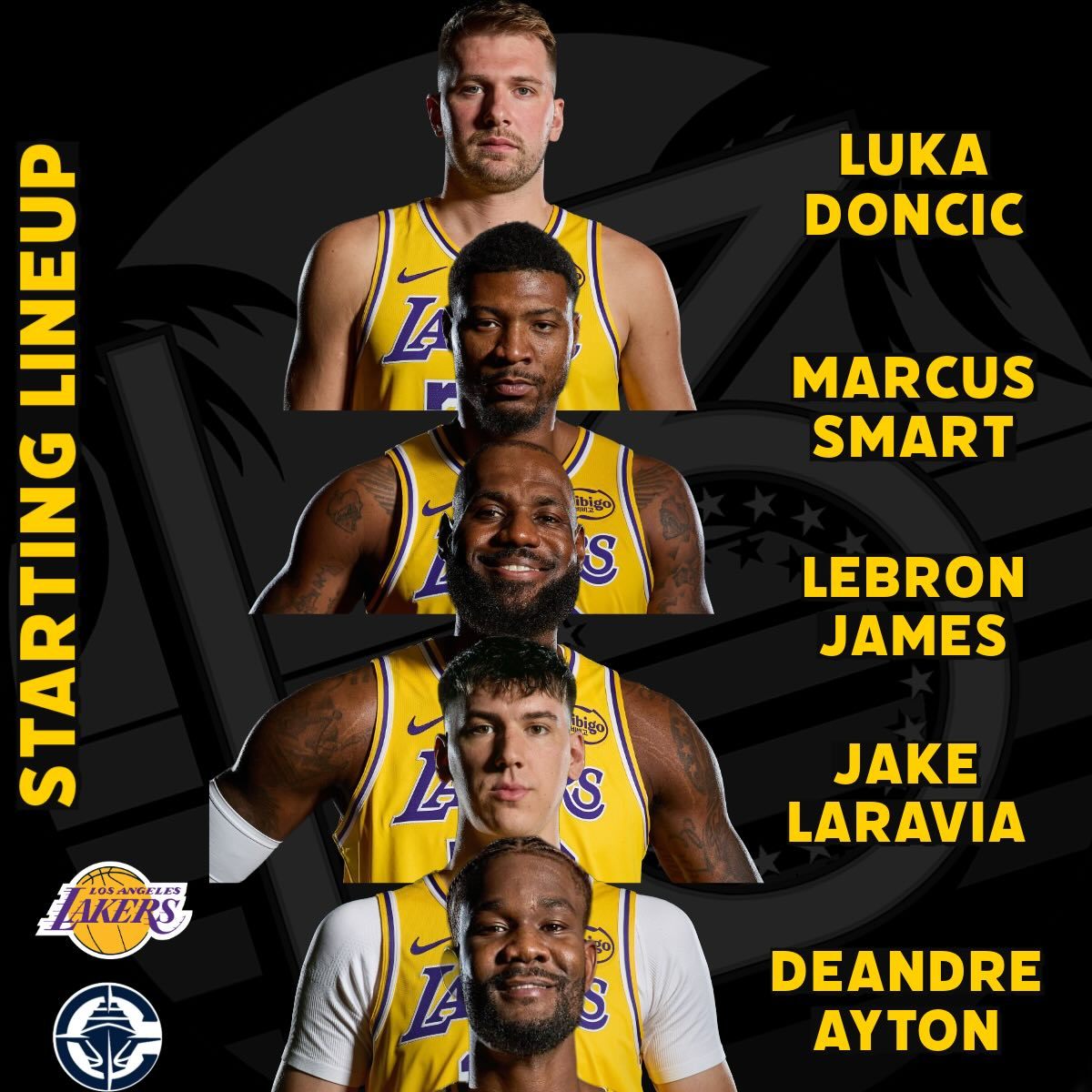 今日首发：东契奇、斯玛特、拉拉维亚、老詹、艾顿！湖人vs快船