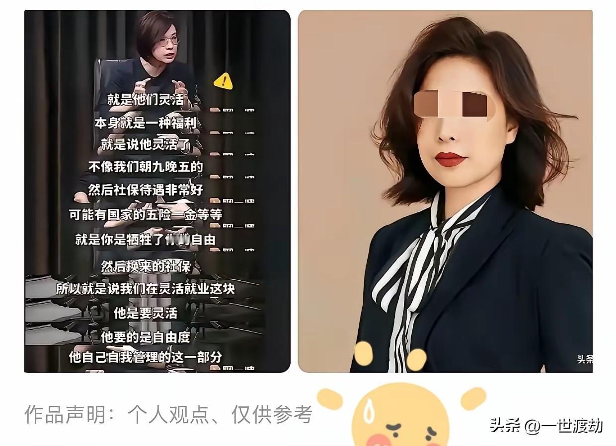 你们错怪北大张丹丹教授了！
当她抛出"灵活就业也是一种福利"的奇谈怪论时，她只是