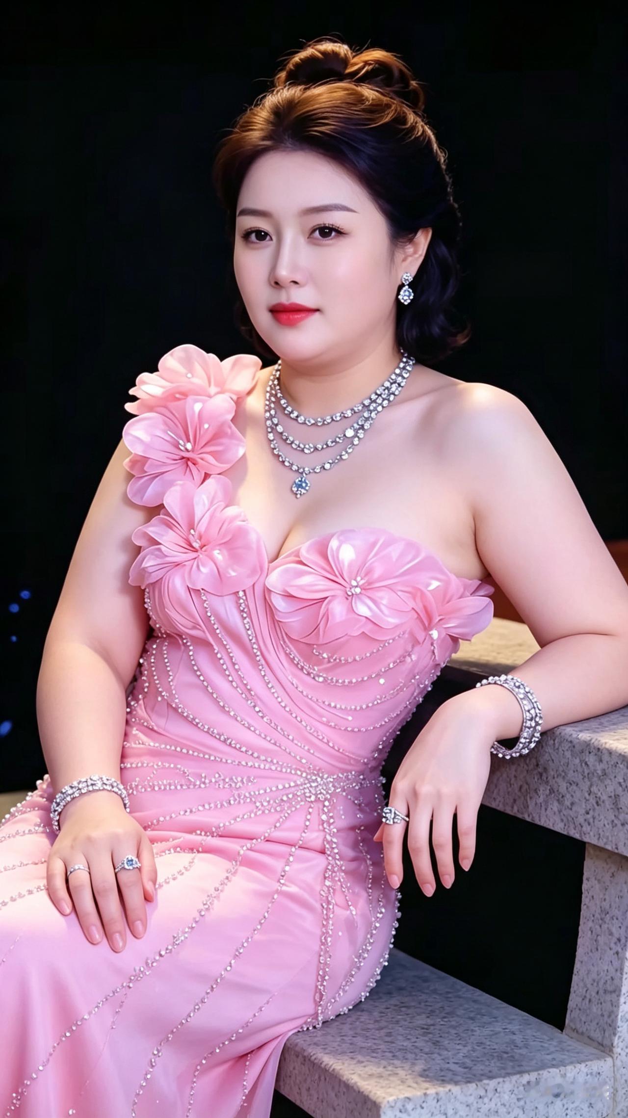 优雅粉裙，闪耀珠宝，自信女神！💖✨
告诉诸位，我现年三十五岁，未婚，前几年做生