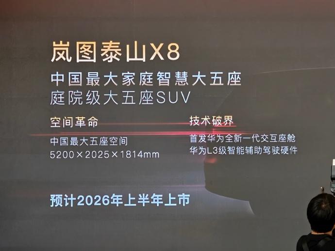 岚图要做5.2米大五座，车名叫泰山 X8！2026年1月28日，岚图汽车在年终媒