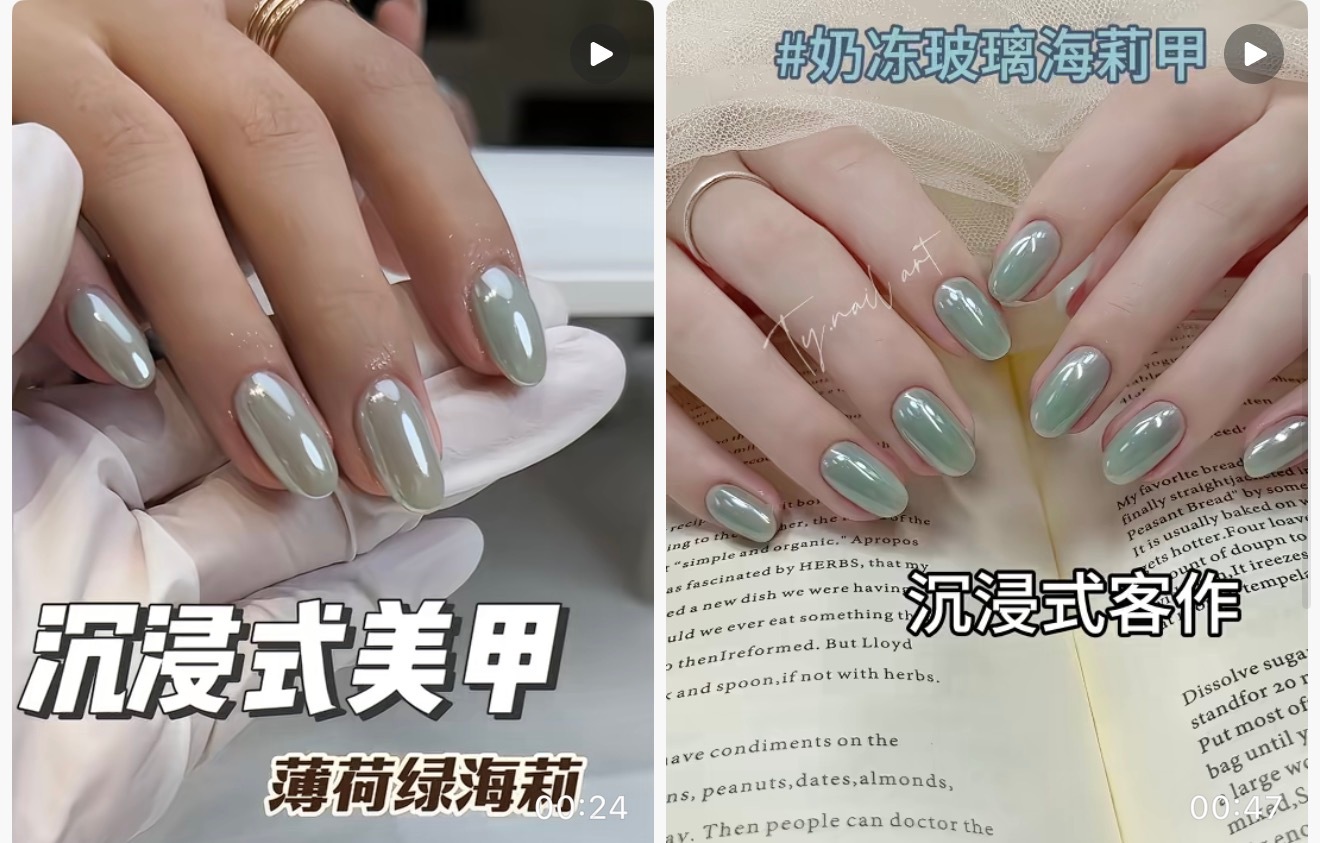 谁第一个说薄荷绿海莉美甲像糖蒜的越看越像 