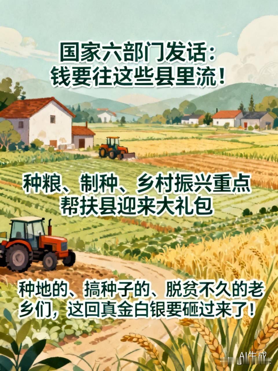 国家六部门发话：钱要往这些县里流！种粮、制种、乡村振兴重点帮扶县迎来大礼包

 