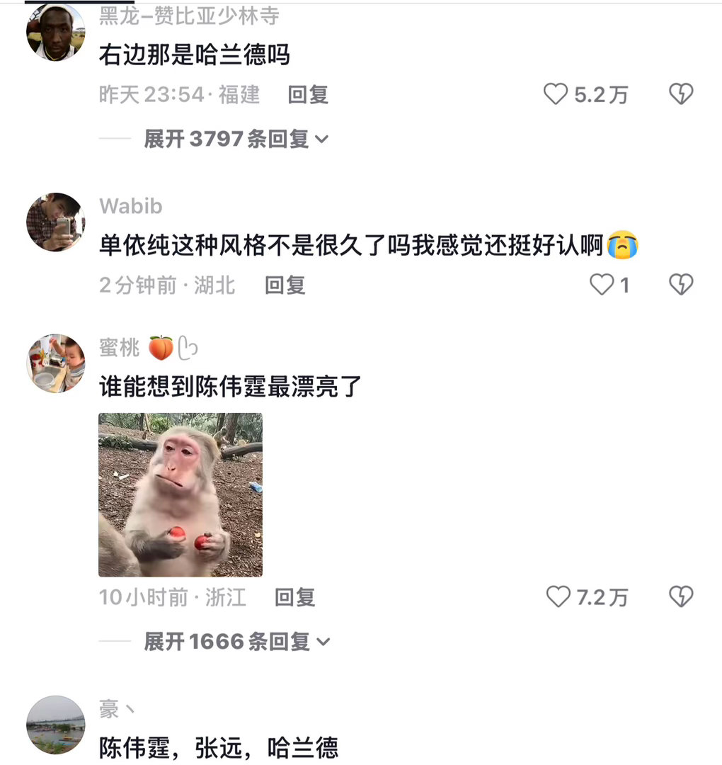 网友锐评这三个分别是陈伟霆 张远和哈兰德 