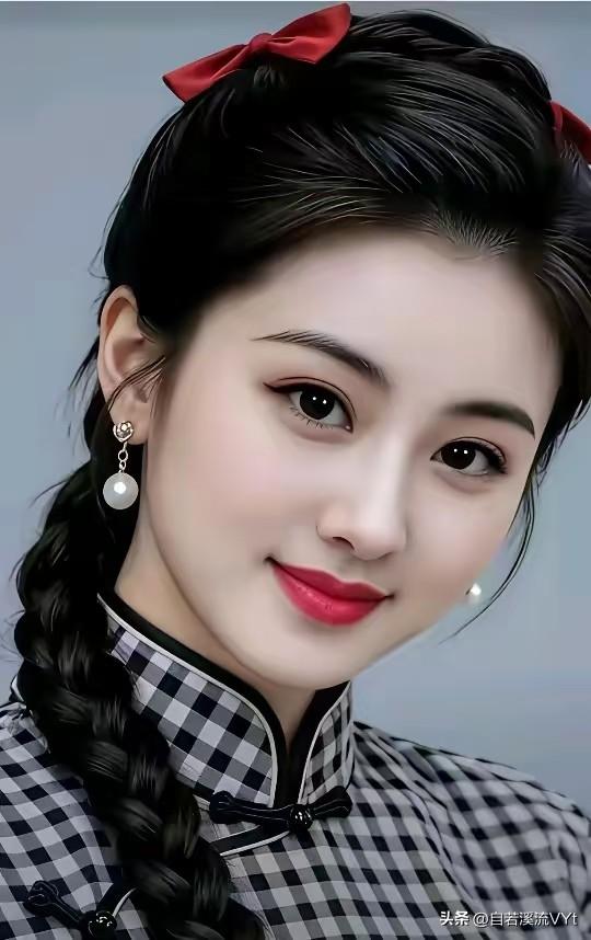 点绛唇·民国娇姿
 
辫绾青丝，红绸巧系云鬟俏。
珠环轻摇，眸润春星耀。
格衫凝