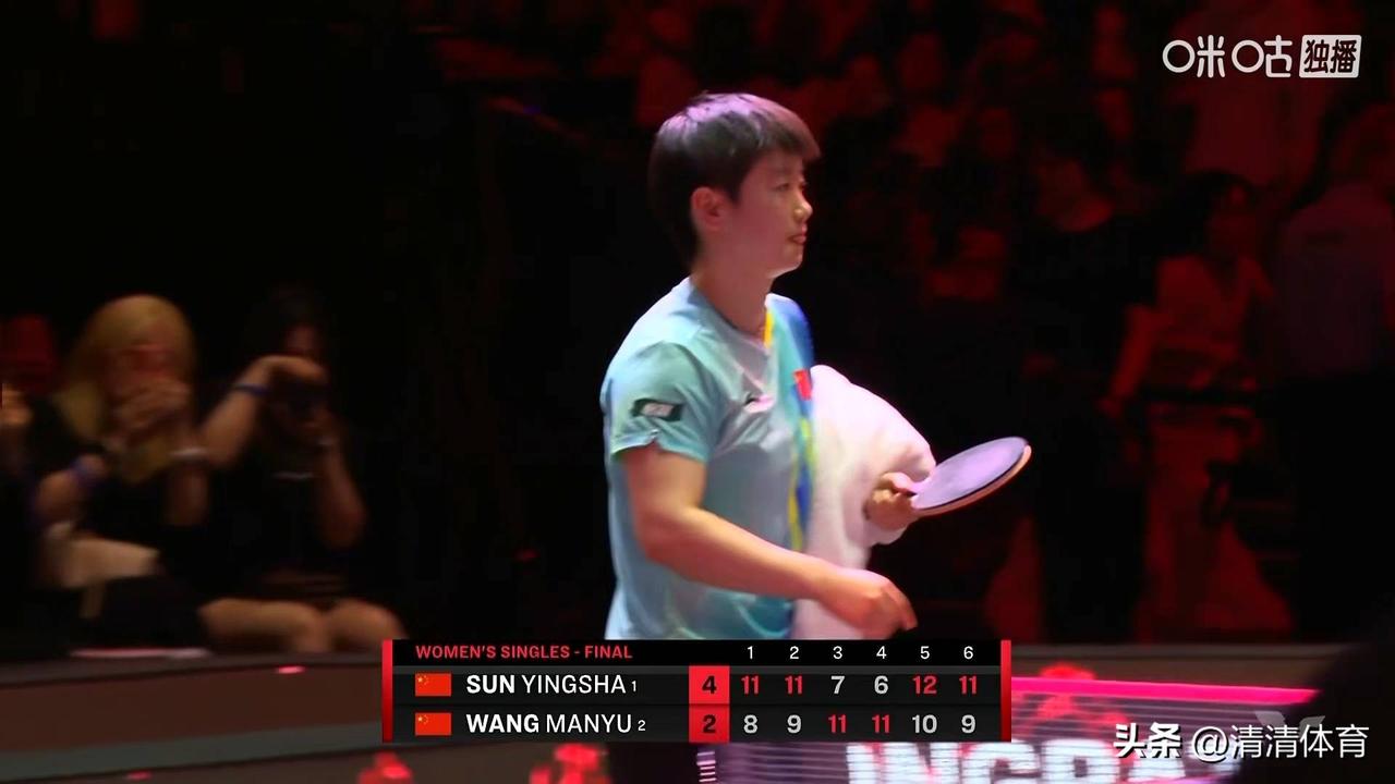 孙颖莎4:2王曼昱！巅峰对决太刺激了！
 
新加坡大满贯女单决赛，孙颖莎4:2战