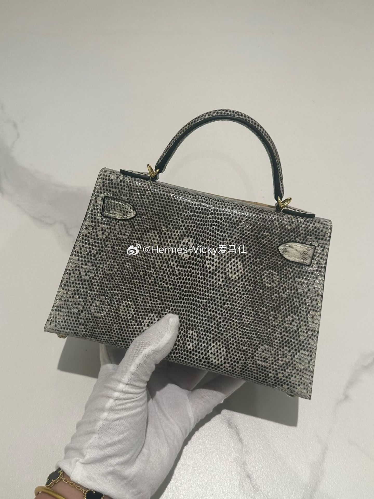 Mini Kelly 二代 原花色蜥蜴皮小鳞片的蜥蜴皮质感，既给包包增加光泽度硬