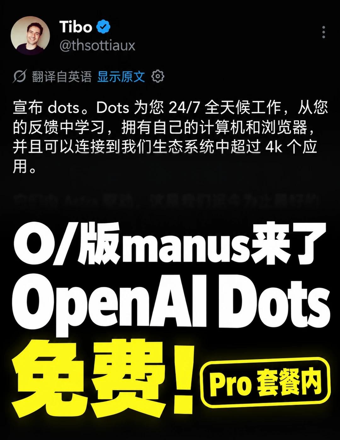 全体起立 OpenAI Dots免费！
Open AI Dots 不耗积分额度，