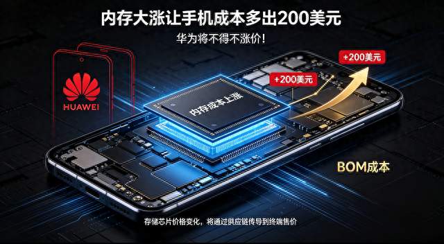 内存大涨让手机成本多出200美元，华为将不得不涨价!