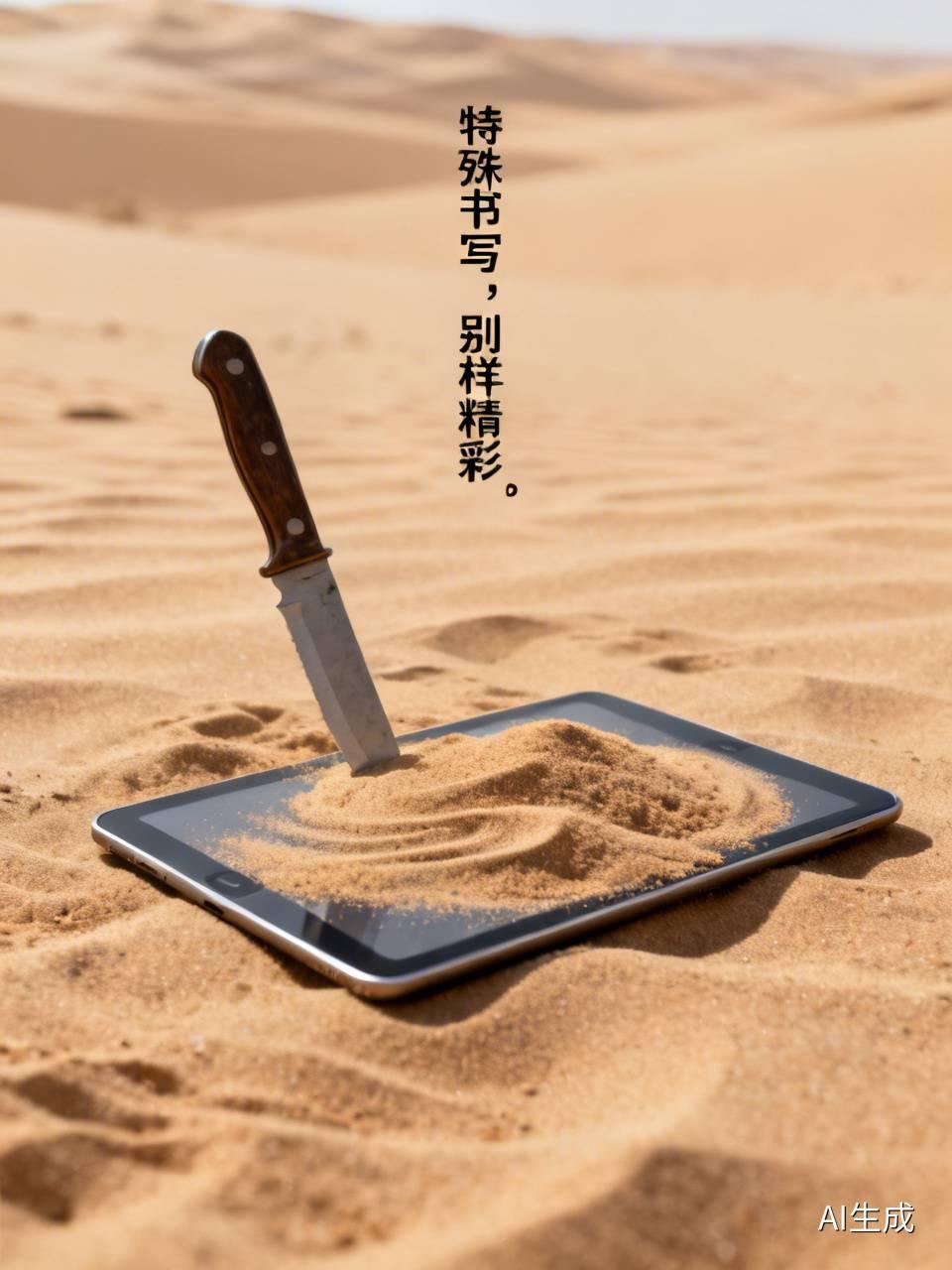 《别样书写，照样精彩》
刀沙为材，平板作纸，
以沙为墨，以刀成笔，
刀墨齐用，拖