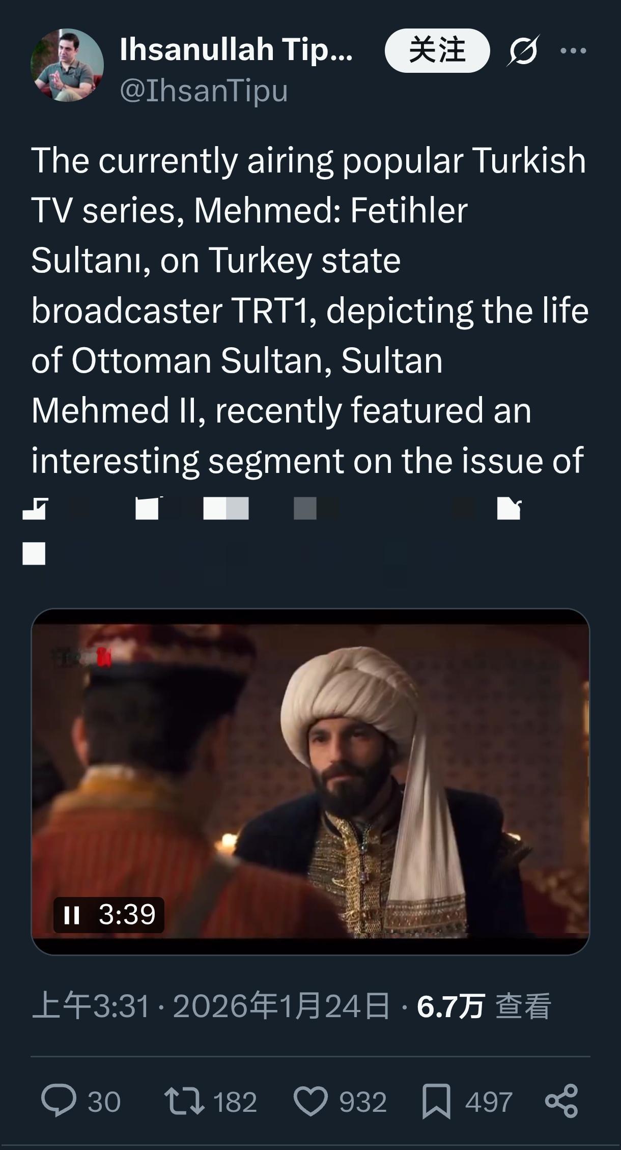 🐖 目前正在土耳其国家电视台“TRT1”上热播的热门土耳其历史修正主义电视剧《