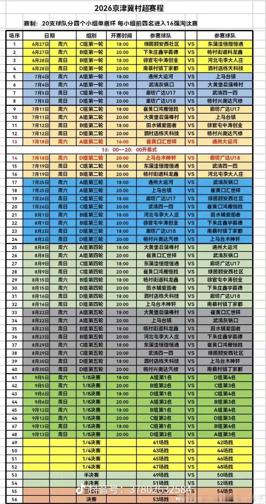村超全国赛天津武清赛区正式启幕天津 赛程安排！ 