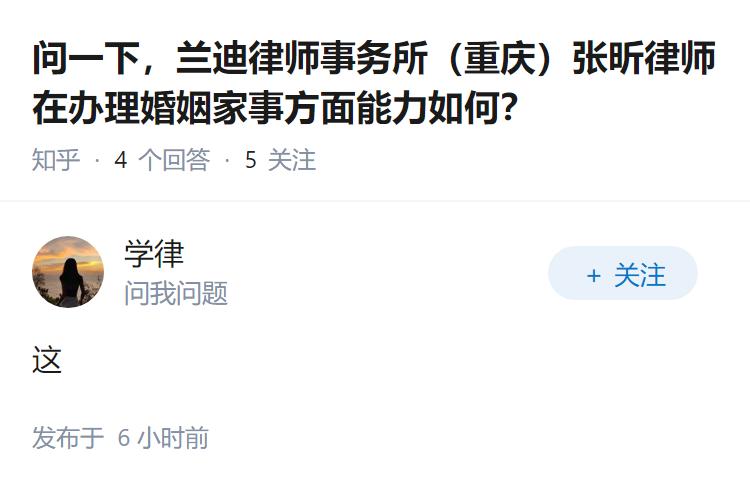 问一下，兰迪律师事务所（重庆）张昕律师在办理婚姻家事方面能力如何？