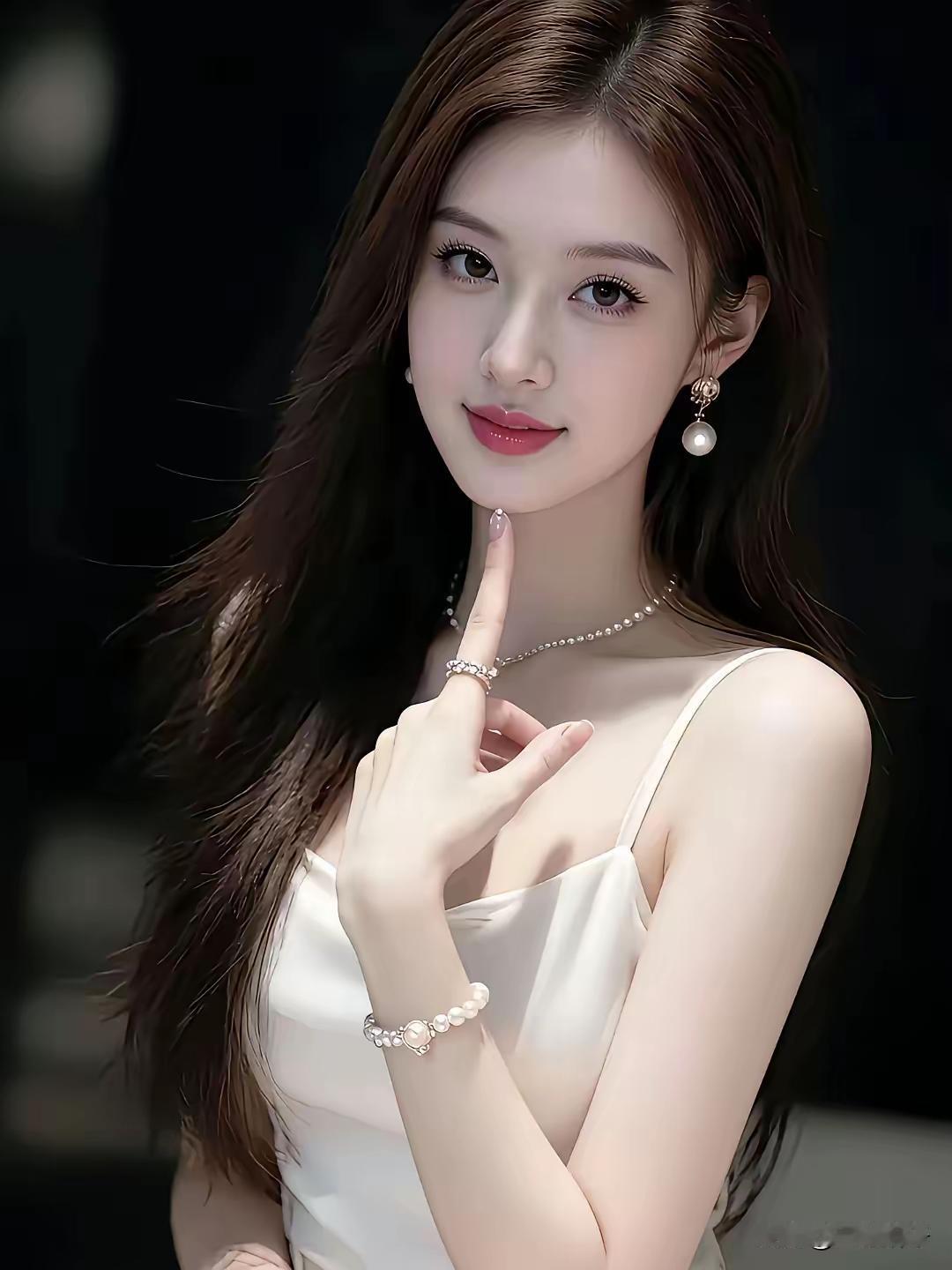 优雅白裙少女，珍珠配饰尽显温婉气质