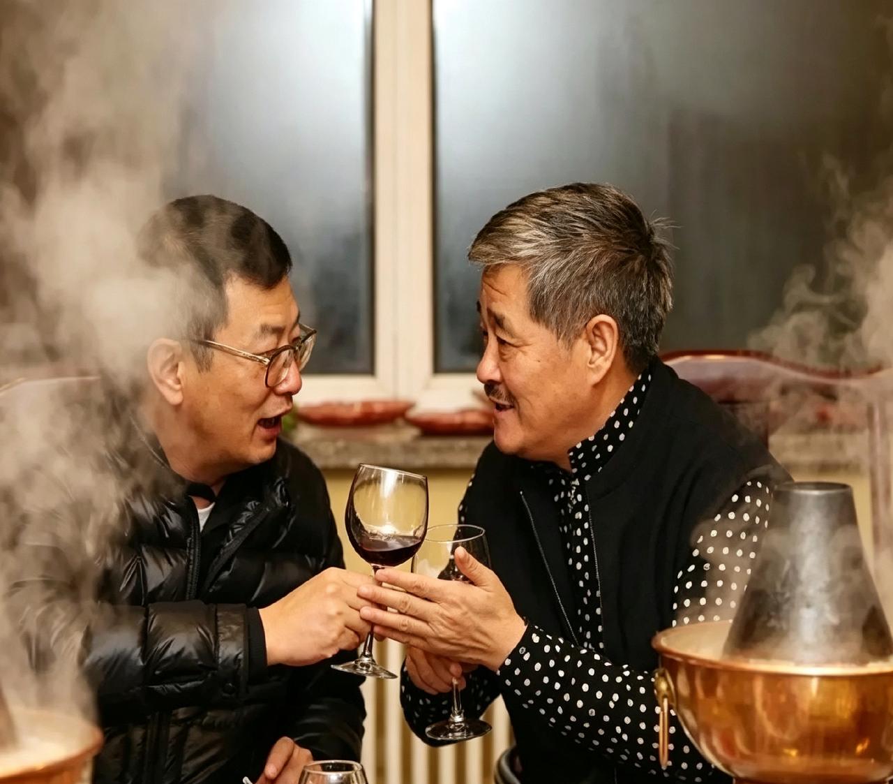 2010年王家卫去沈阳，本山大叔直接安排铜锅涮肉。章子怡、王家卫、本山大叔三人举