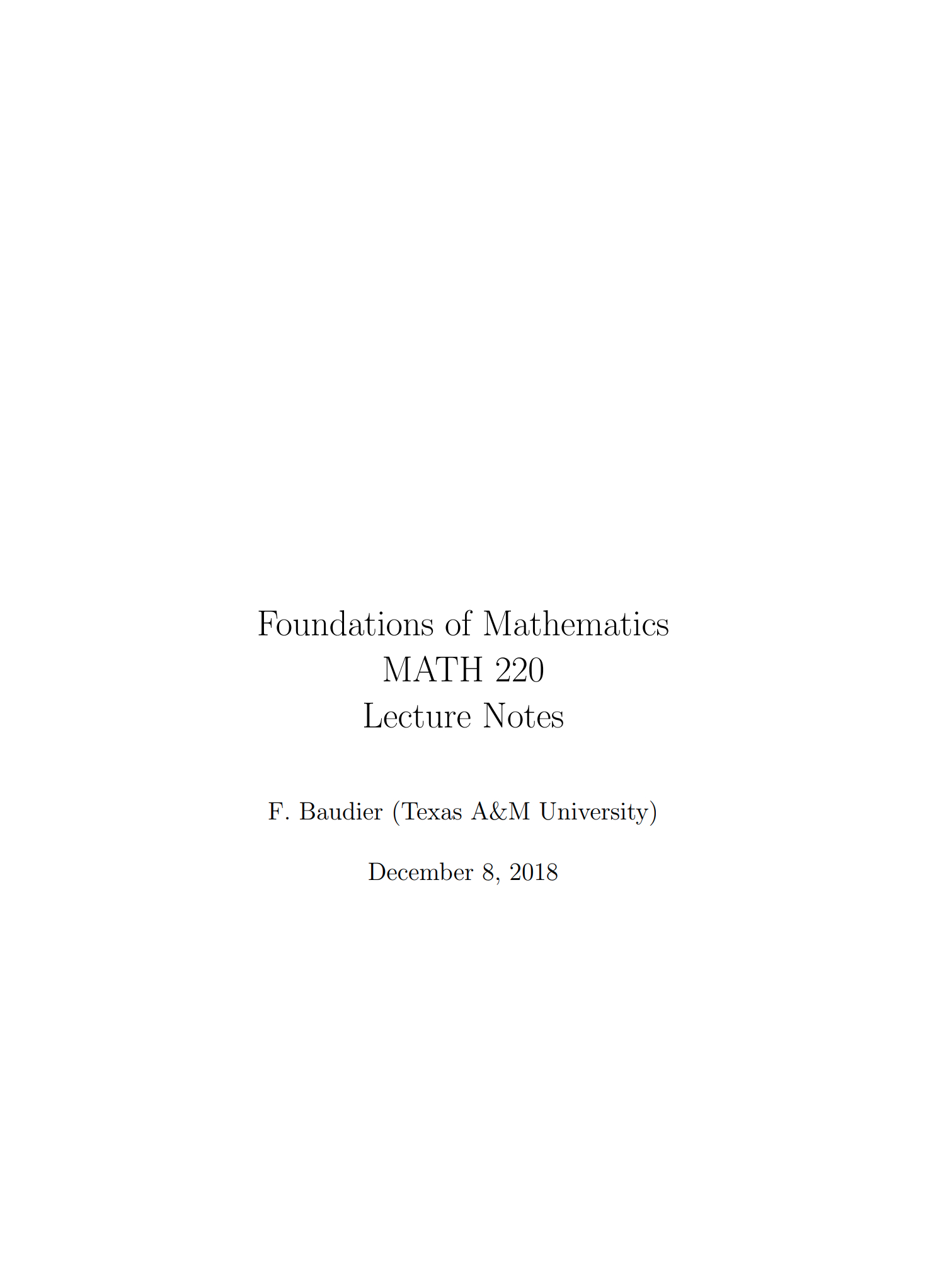 德克萨斯A&M大学F. Baudier教授为数学基础课程MATH 220课程准备