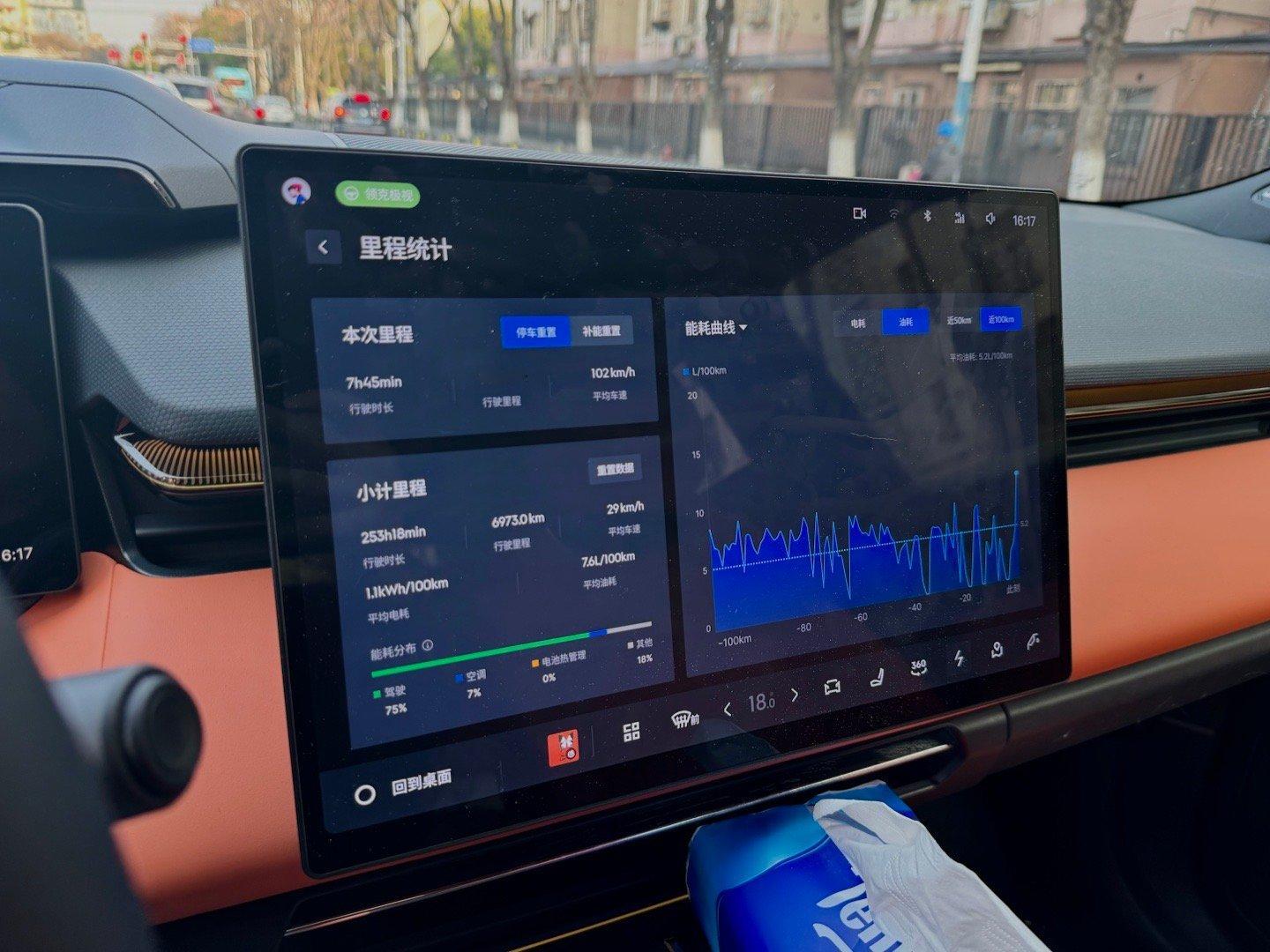 粗略计算了一下今天全程不充电暴力驾驶焕新领克08 跑高速回家的油耗：在满油、90