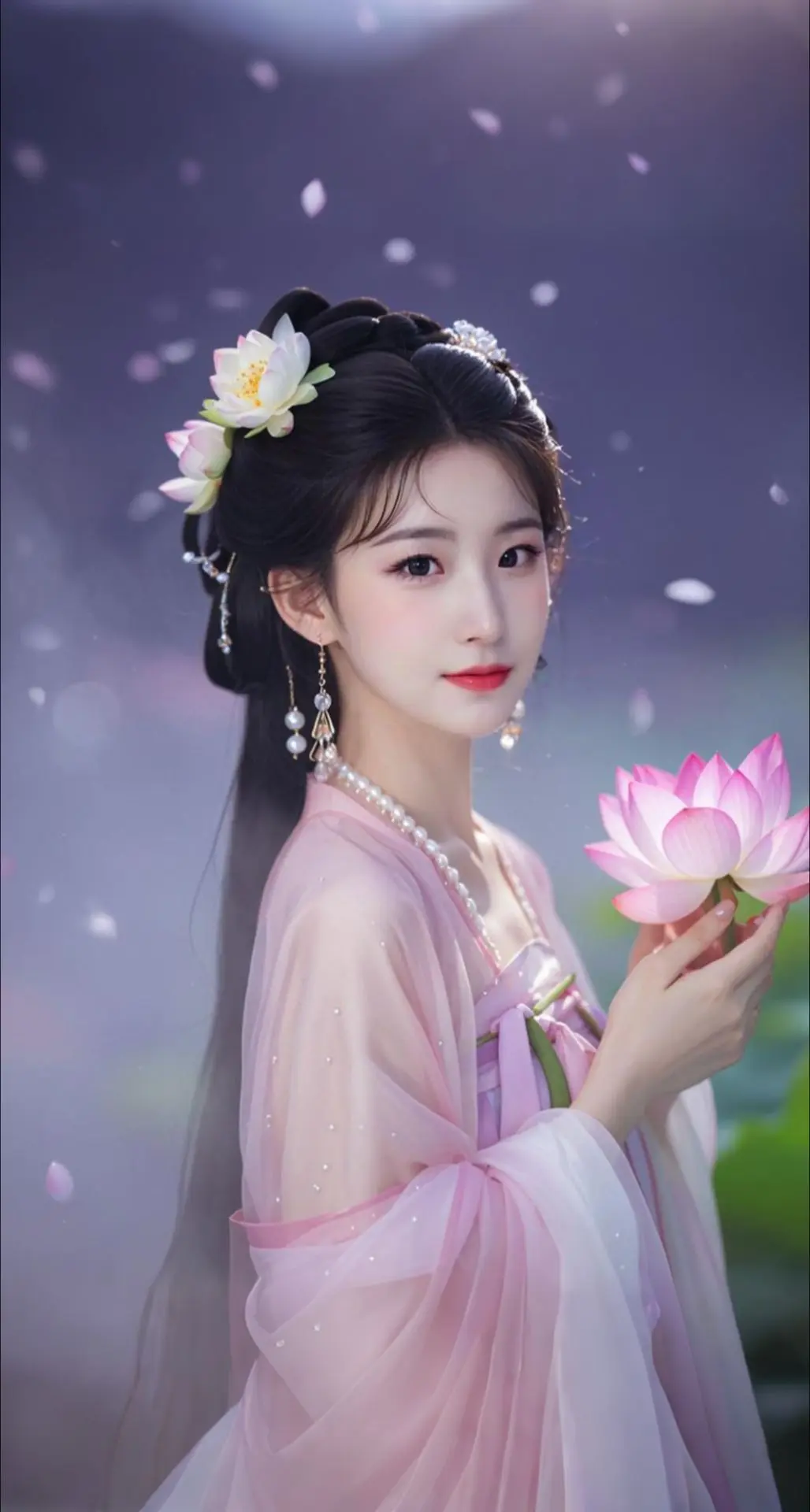 AI扩图 AI粉荷神女姿
